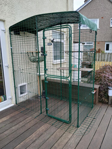 Balcony Catio fixed to outside wall with access from cat-flap.